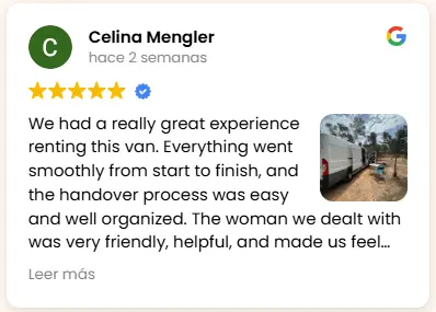 Google review by Celina about her great experience renting a campervan in Ibiza with Can Camper.