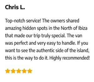Testimonianza di noleggio campervan a Ibiza con Can Camper Adventure Club
